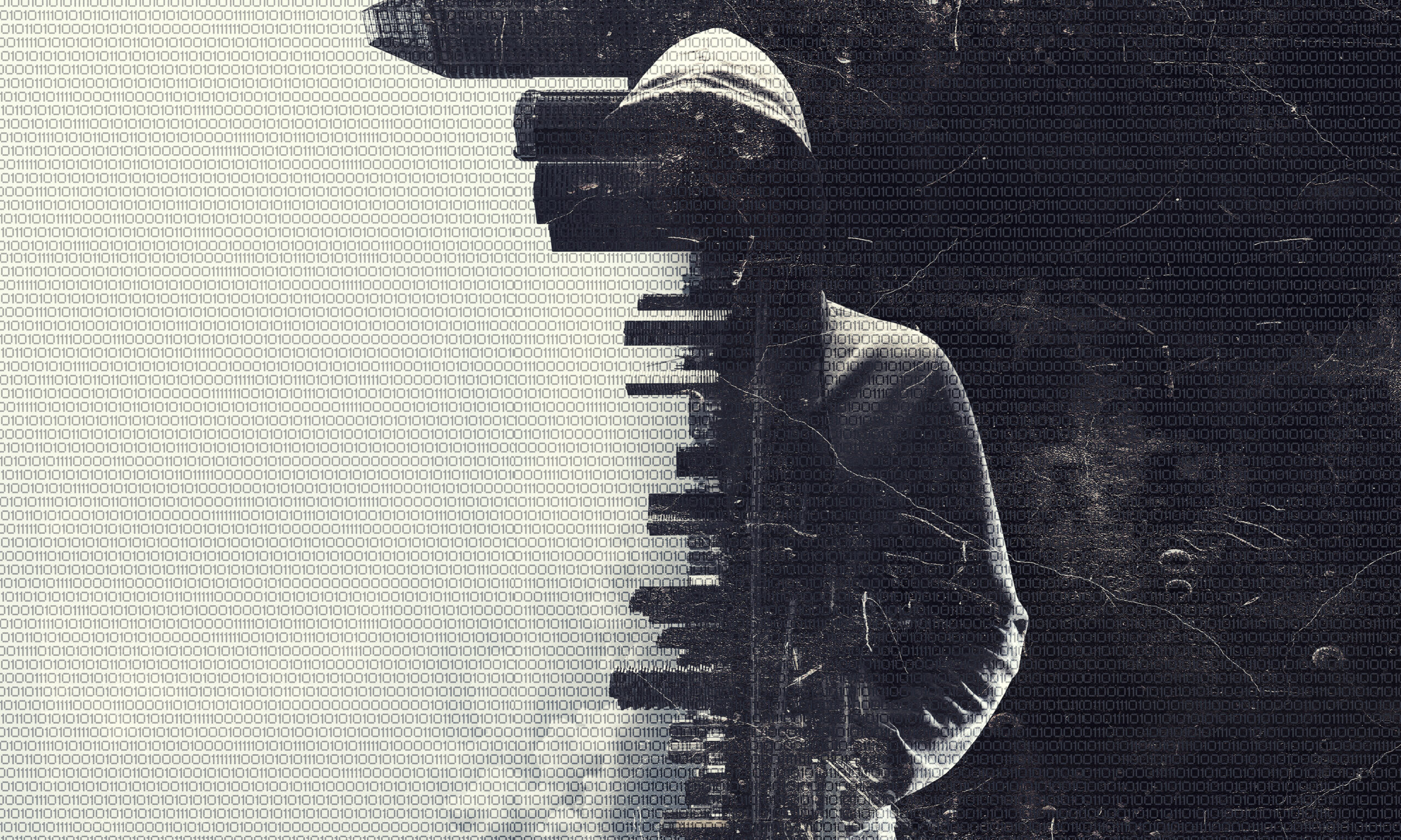 Moody portrait with piano silhouette